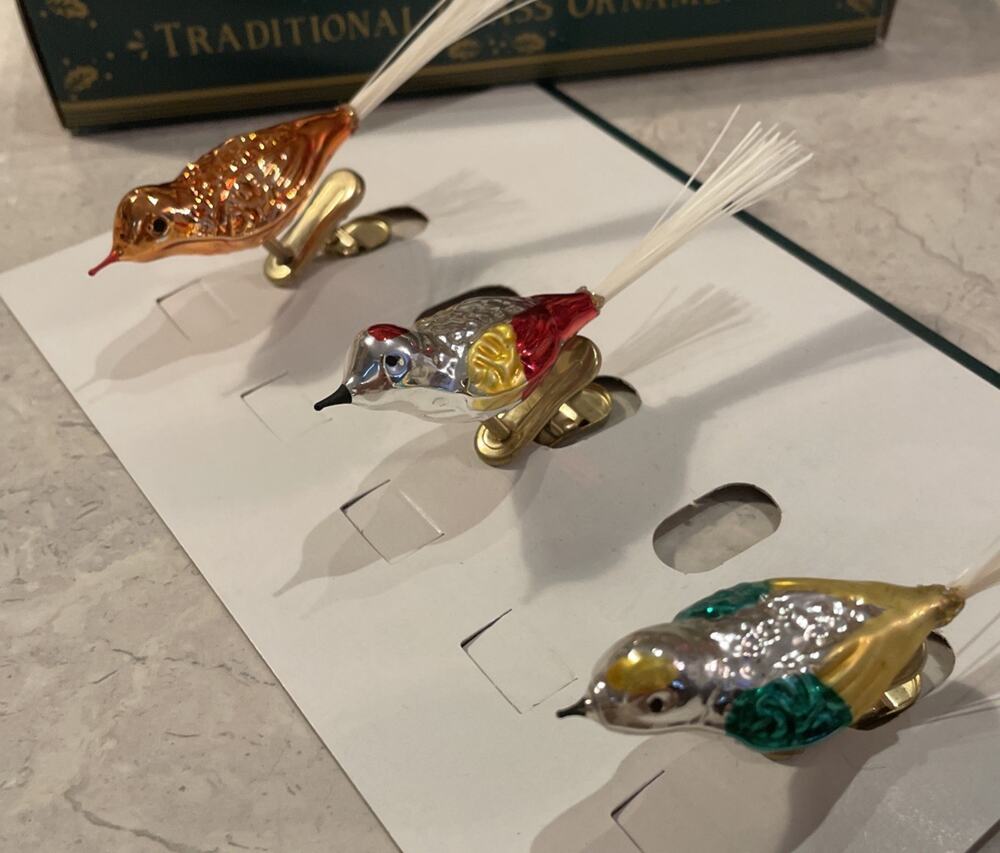 Vintage 3 Kurt Adler Mercury Glass Bird Clip Christmas Ornaments Kurt Adler 4”